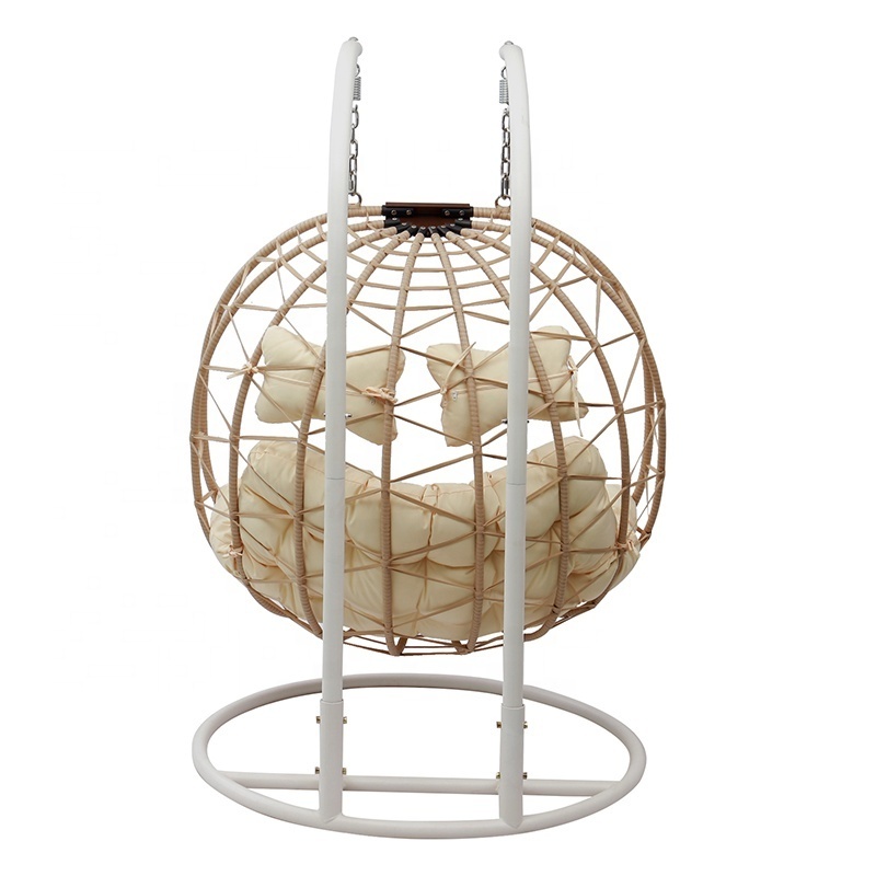 Brown Wicker Beach Furniture Outdoor Porch Patio Garden Double Metal Rattan Swing Hanging Egg Chair with Stand