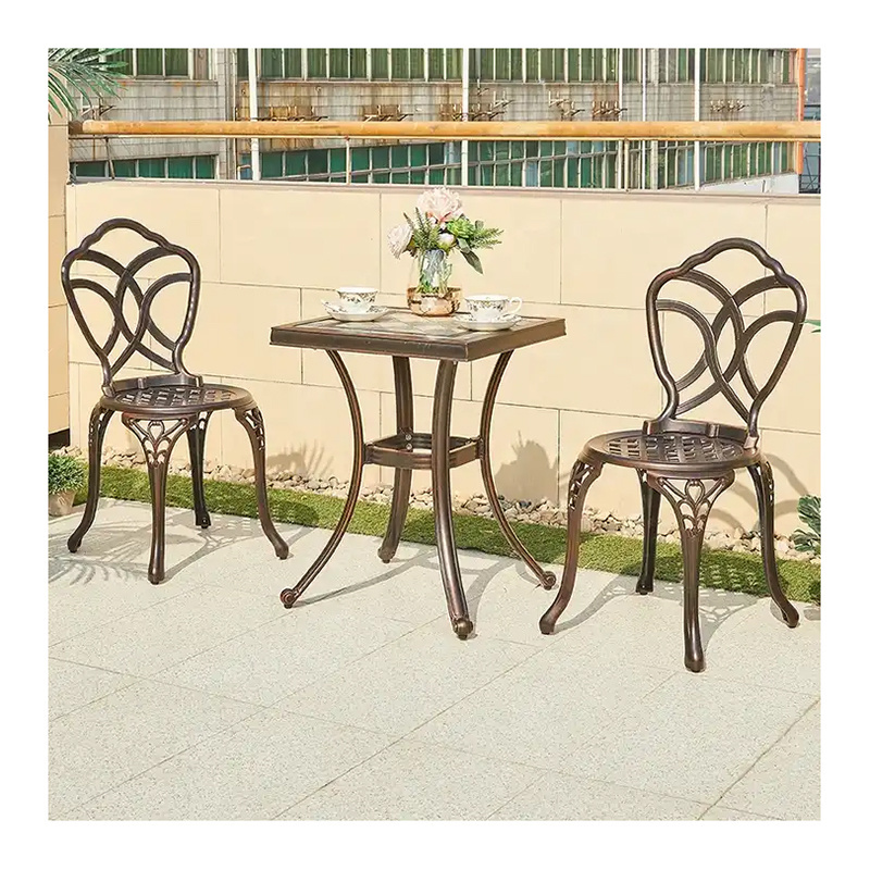 French Bistro Backyard Casting 2 Seater Patio Set Outdoor Events Restaurant Aluminum Square Coffee Table Chairs