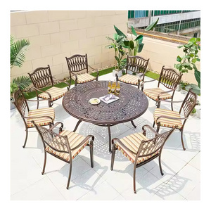 Pool Restaurant Aluminum Dining Tables Chair Set Outdoor Patio Furniture Garden Casting Round Table 8 Seater Chairs