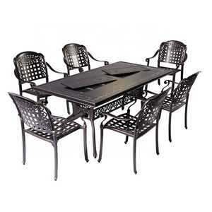 European Outdoor Patio Furniture Set Garden Cast Aluminum BBQ Table and 6 Seater Chairs