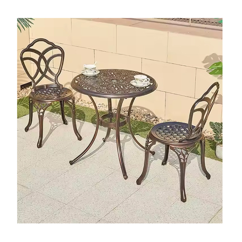 European Design Patio Balcony Furniture Cast Aluminum Outdoor Coffee Table 2 Chairs Set