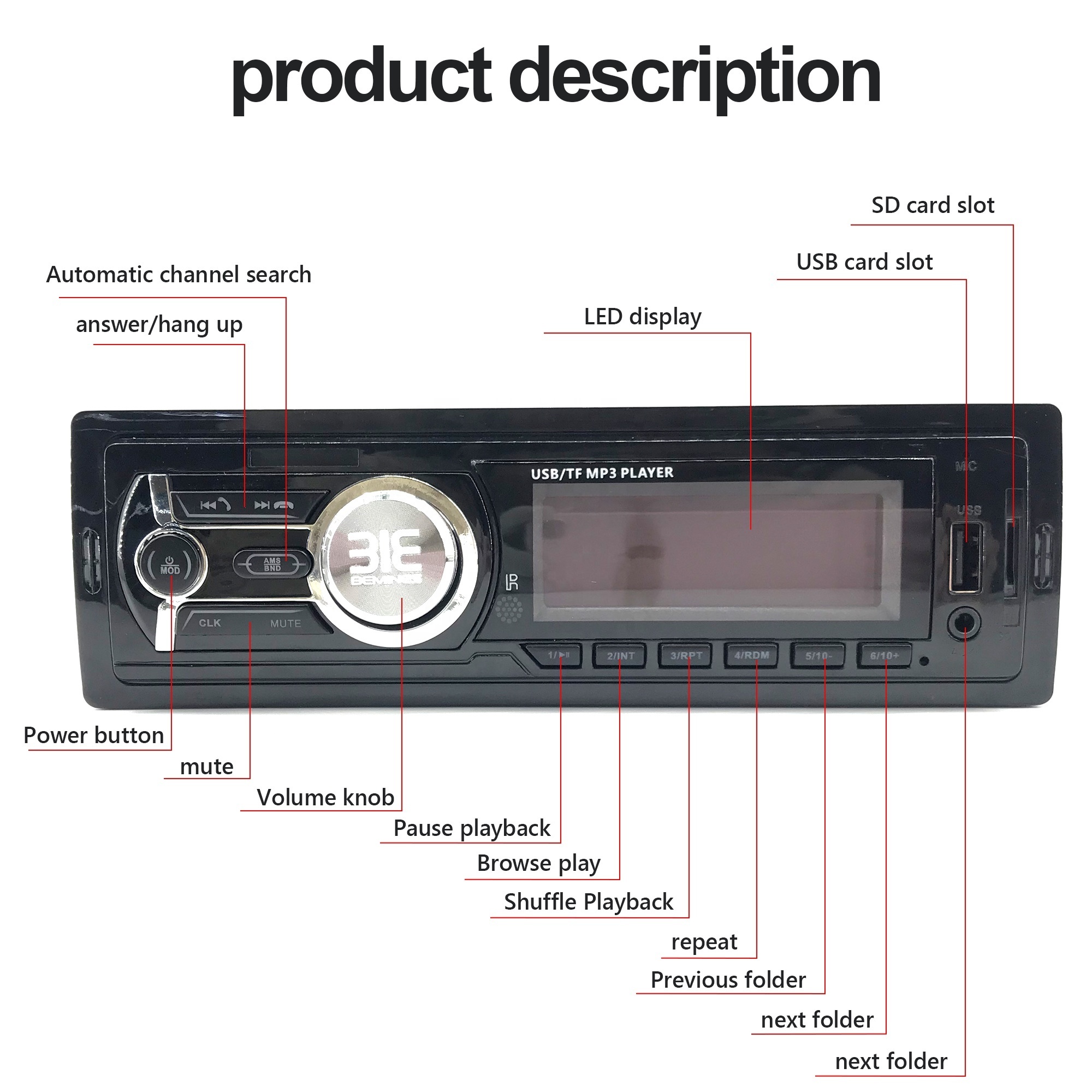 QMF-YY-1781 1DIN LCD screen car MP3 player auto radio BT AUX 2USB sd card car stereo MP3