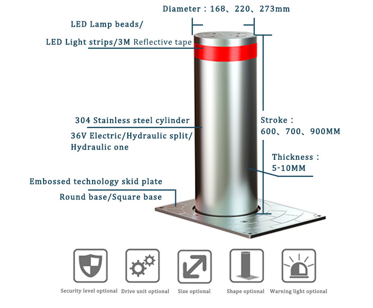 CE Approved Stainless Steel Automatic Electric Retractable Rising Hydraulic Bollard Road Traffic Bollard for security