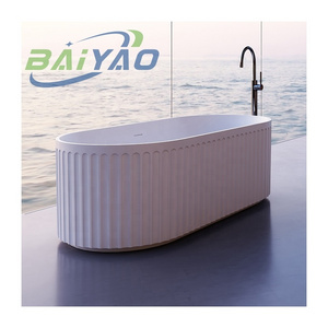 Modern Artificial Marble Stone European Design Solid Surface  Freestanding Soaker Bathtub With Automatic Panel