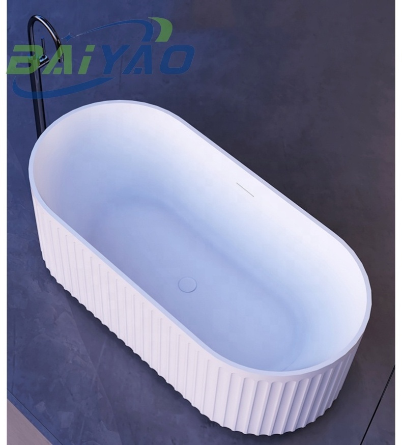 Modern Artificial Marble Stone European Design Solid Surface  Freestanding Soaker Bathtub With Automatic Panel