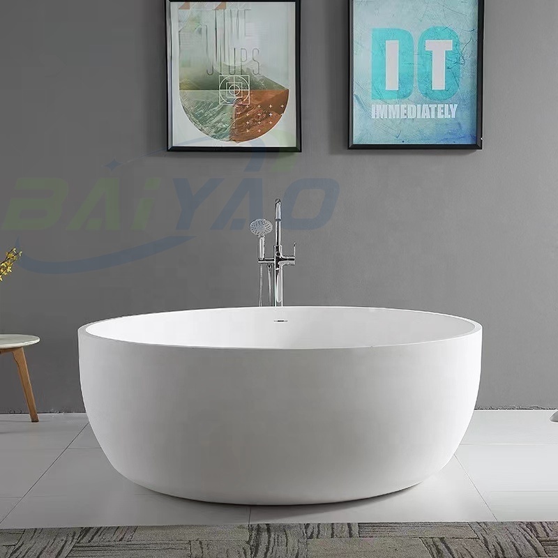 Luxury Bathroom Artificial Marble Stone Freestanding Bathtub Modern European White Marble Stone Indoor  spa