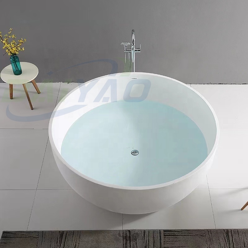 Luxury Bathroom Artificial Marble Stone Freestanding Bathtub Modern European White Marble Stone Indoor  spa