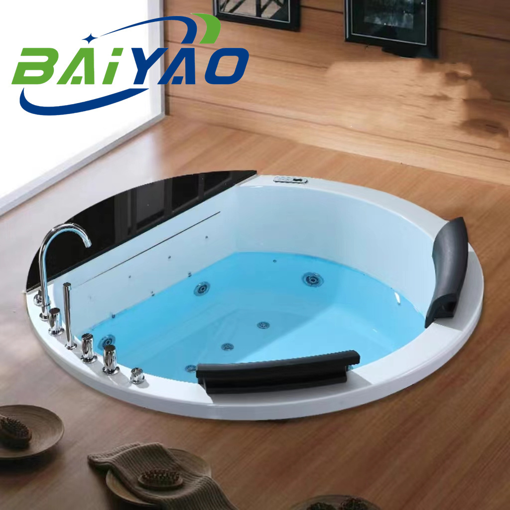 Baiyao 2 Person Embedded Good Quality Massage Wooden Barrel Bathtub Whirlpool Spa With EXW Price