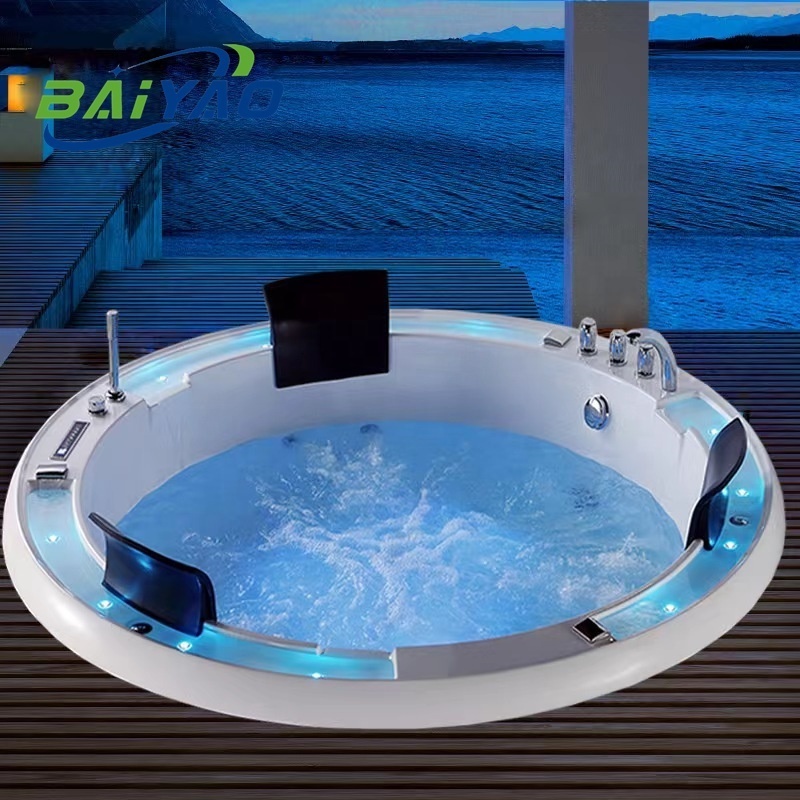 Smart Embedded Soaking Spa Bathtub Round Underground Outdoor Yacuzzi Acrylic Drop-in Whirlpool Bathtubs For 3 People