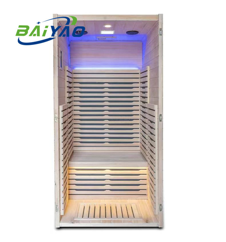 Baiyao 1 Person Indoor Hammam Far Infrared Sauna Canada Hemlock Wood And Stove Heater Indoor Steam Sauna Combined Bathroom