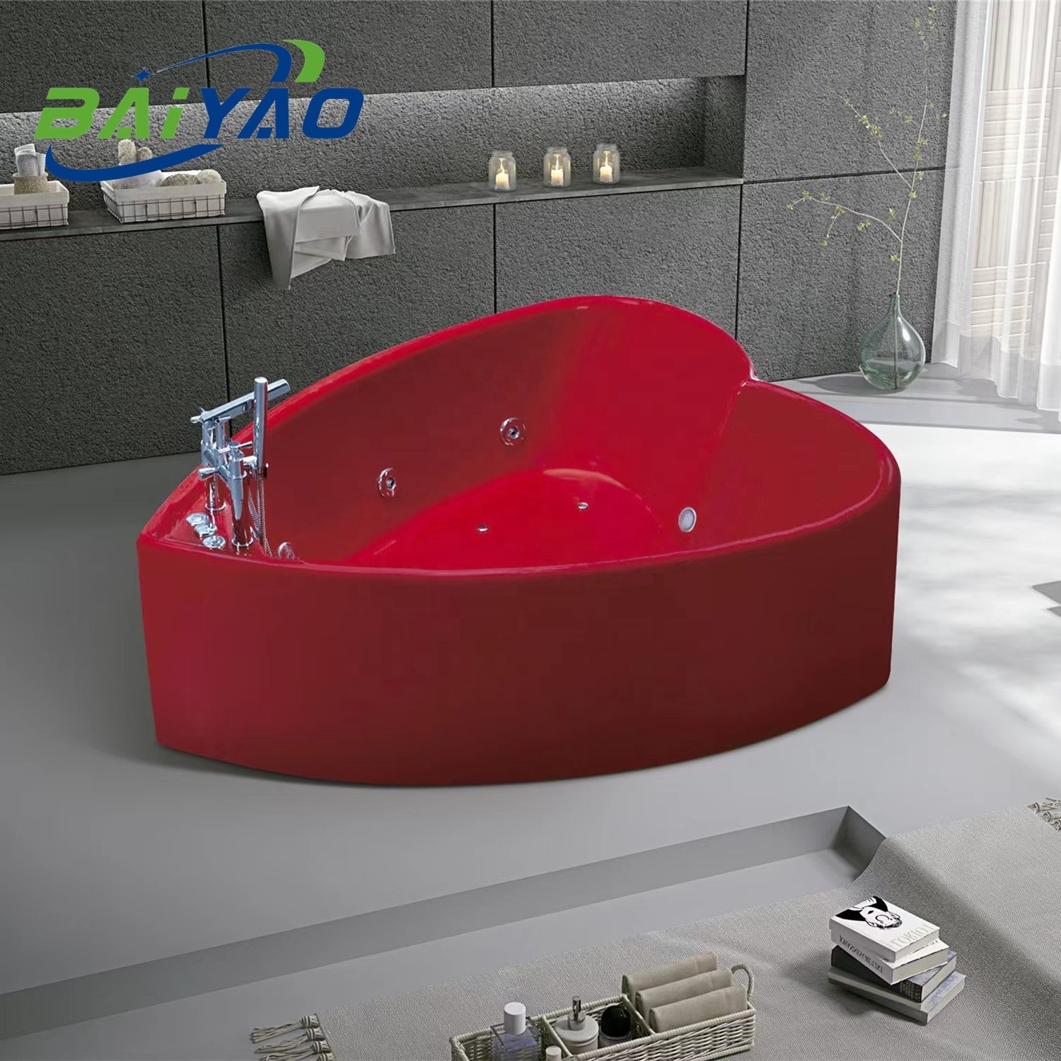 2 Person Heart-shaped Spa Hotel Romantic Bathroom Indoor Corner  Whirlpool Bath Massage Freestanding Bathtub