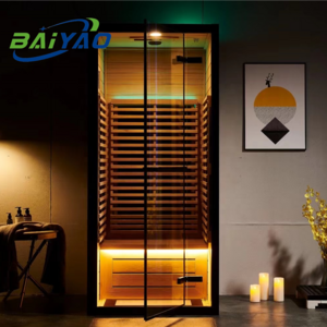 Baiyao 1 Person Indoor Hammam Far Infrared Sauna Canada Hemlock Wood And Stove Heater Indoor Steam Sauna Combined Bathroom