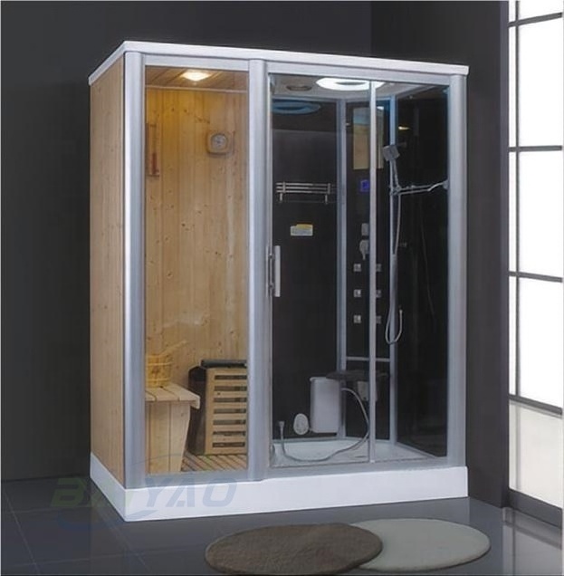 Customizable Wooden Steam Sauna Room with Three Functions and Tempered Glass Door for Shower