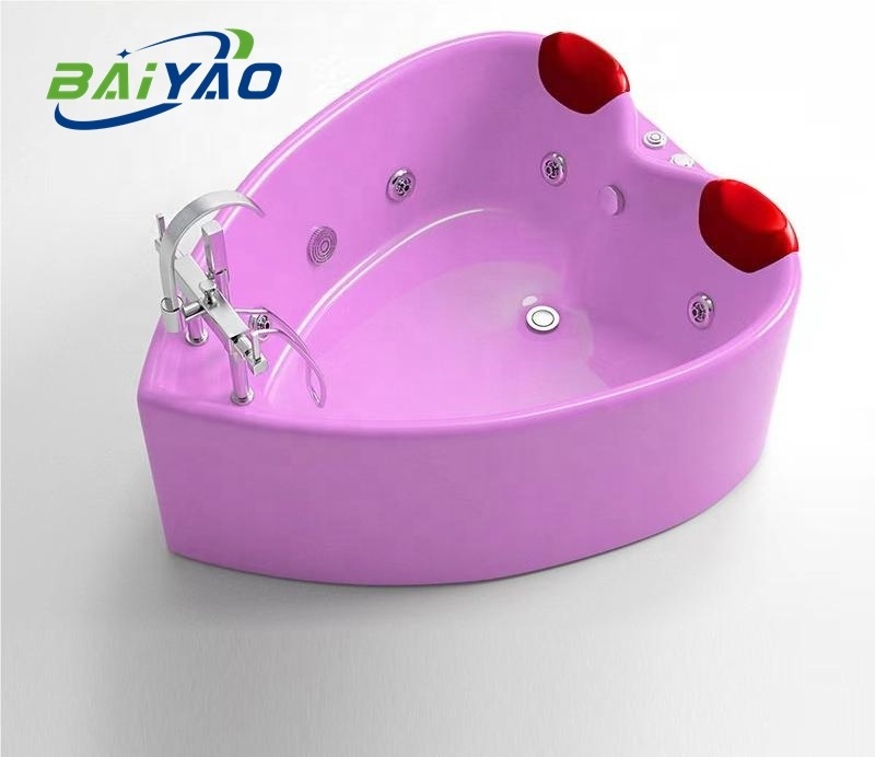 BaiYao Spa Tub 2 People Whirlpool Massage Indoor Cold Winter Ice Bath Heart-shaped Bathtub With Pillows