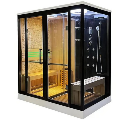 Customizable Wooden Steam Sauna Room with Three Functions and Tempered Glass Door for Shower