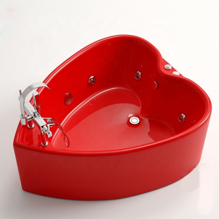 2 Person Heart-shaped Spa Hotel Romantic Bathroom Indoor Corner  Whirlpool Bath Massage Freestanding Bathtub