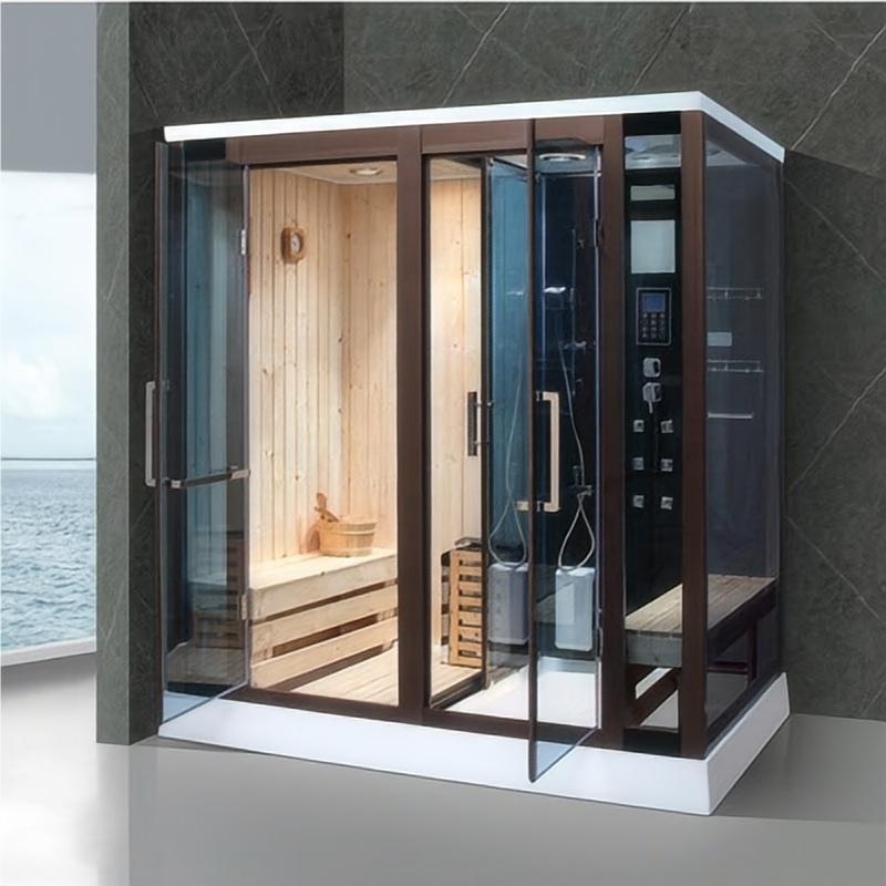 Customizable Wooden Steam Sauna Room with Three Functions and Tempered Glass Door for Shower