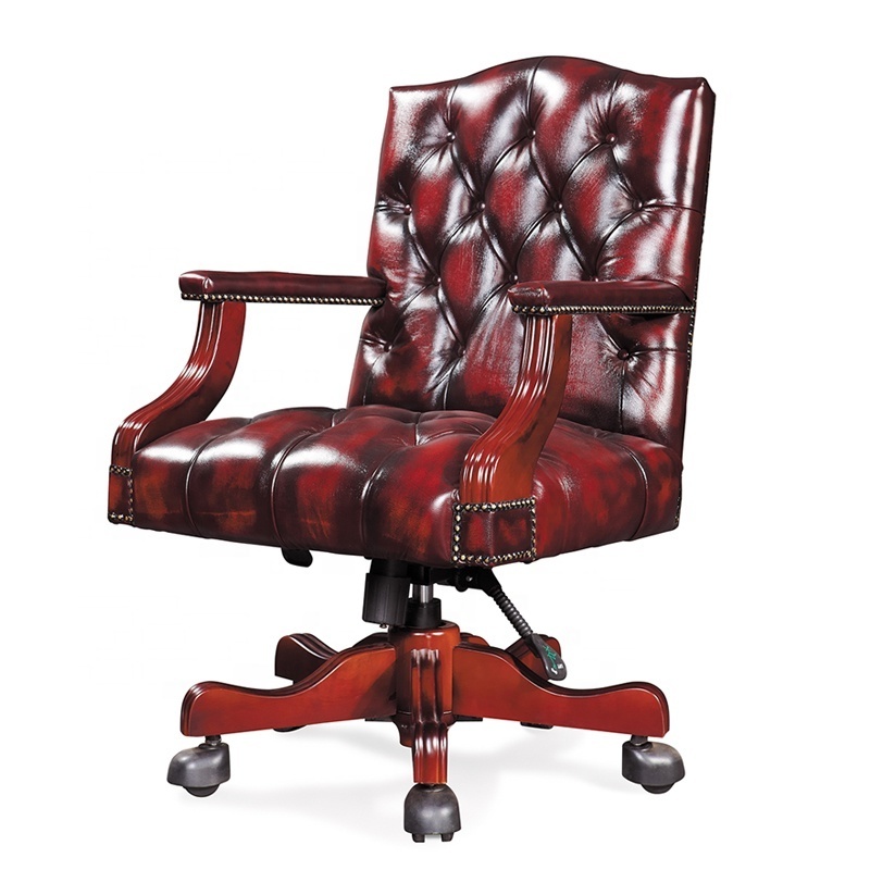 FOSHAN  customized High Class Luxury Executive Leather Boss Office Chair With Wooden Wheel Base