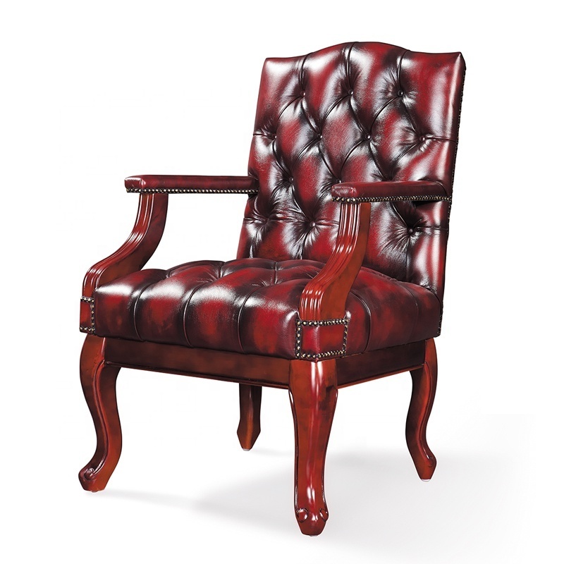 FOSHAN  customized High Class Luxury Executive Leather Boss Office Chair With Wooden Wheel Base