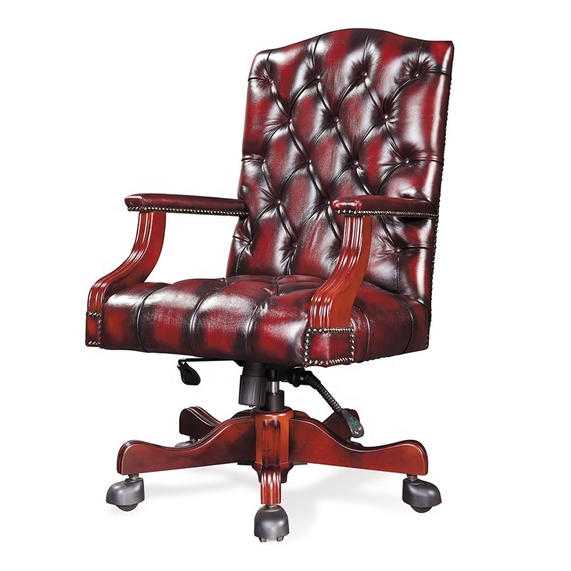 FOSHAN  customized High Class Luxury Executive Leather Boss Office Chair With Wooden Wheel Base