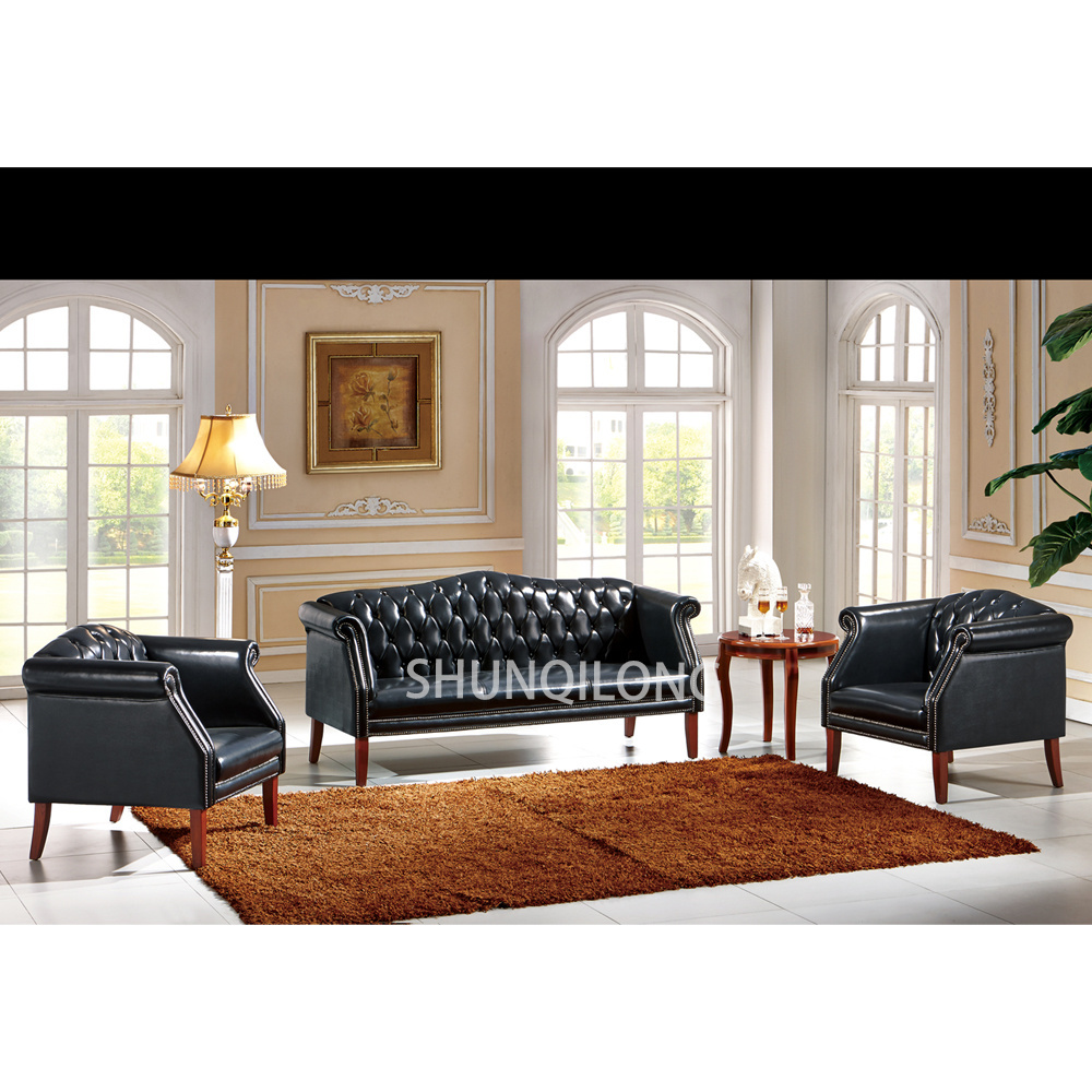 High End European Antique Rustic Real Genuine  Leather apartment  couch Sofa Set Living Room Furniture