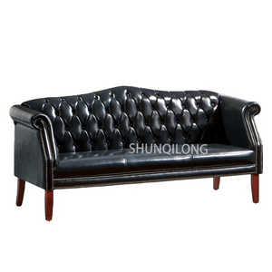 High End European Antique Rustic Real Genuine  Leather apartment  couch Sofa Set Living Room Furniture