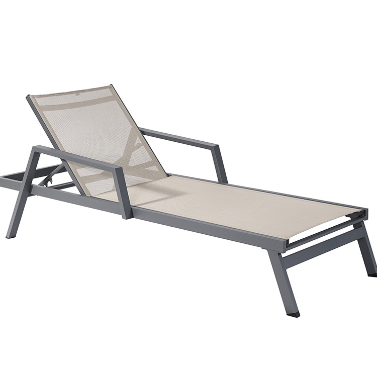 Poolside outdoor furniture Beach Aluminum Lounger Garden Leisure Chaise Sun Daybed Hotel Lounge With Arms