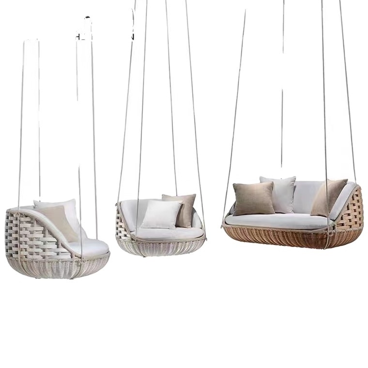 Hot selling 2 seater rattan egg chair outdoor rattan hanging swing chair