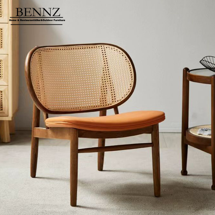 BENNZ Como designer  cozy single seat chair with rattan weaving  perfect for home living room vacation hotel ash wood chair