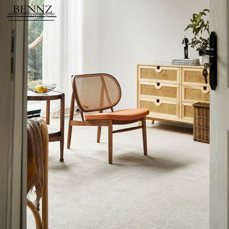 BENNZ Como designer  cozy single seat chair with rattan weaving  perfect for home living room vacation hotel ash wood chair