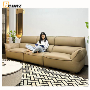 High back cushion Brown color Modern Italian luxury leather sofa living room  Sectional Couch sofa sets furniture