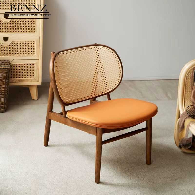 BENNZ Como designer  cozy single seat chair with rattan weaving  perfect for home living room vacation hotel ash wood chair