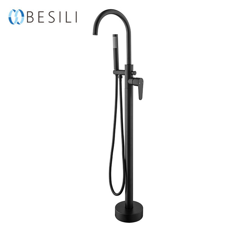 Freestanding Bathtub Faucet Waterfall Tub Filler Brushed Nickel Floor Mount Brass Single Handle Bathroom Faucets