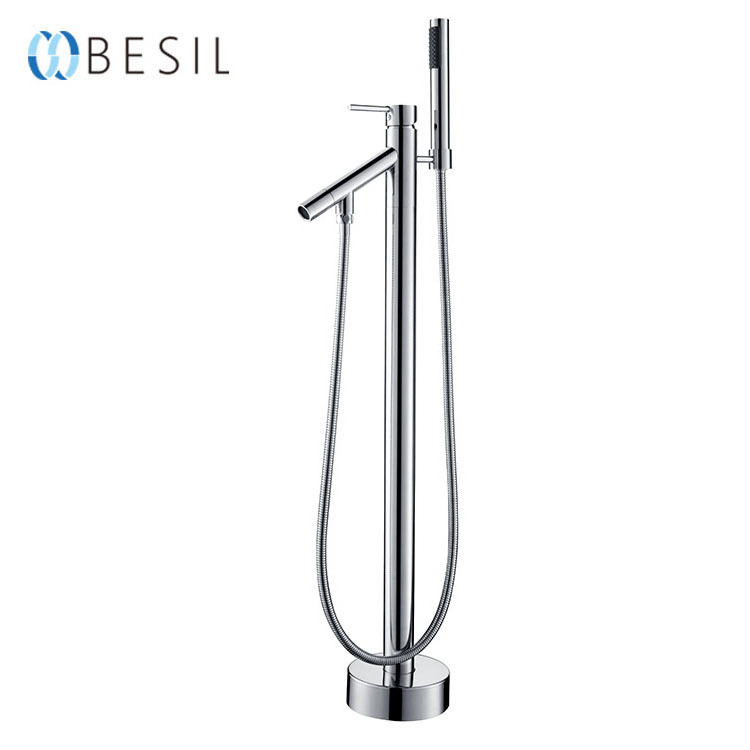 Freestanding Bathtub Faucet Waterfall Tub Filler Brushed Nickel Floor Mount Brass Single Handle Bathroom Faucets