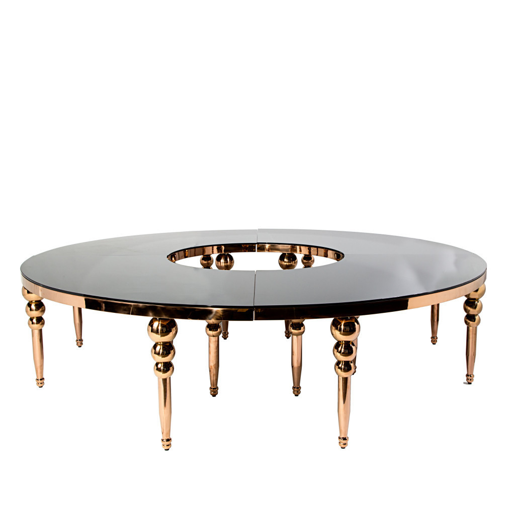 Luxury Wedding Half Moon Stainless Steel Glass Top Golden Serpentine Party Dining Tables