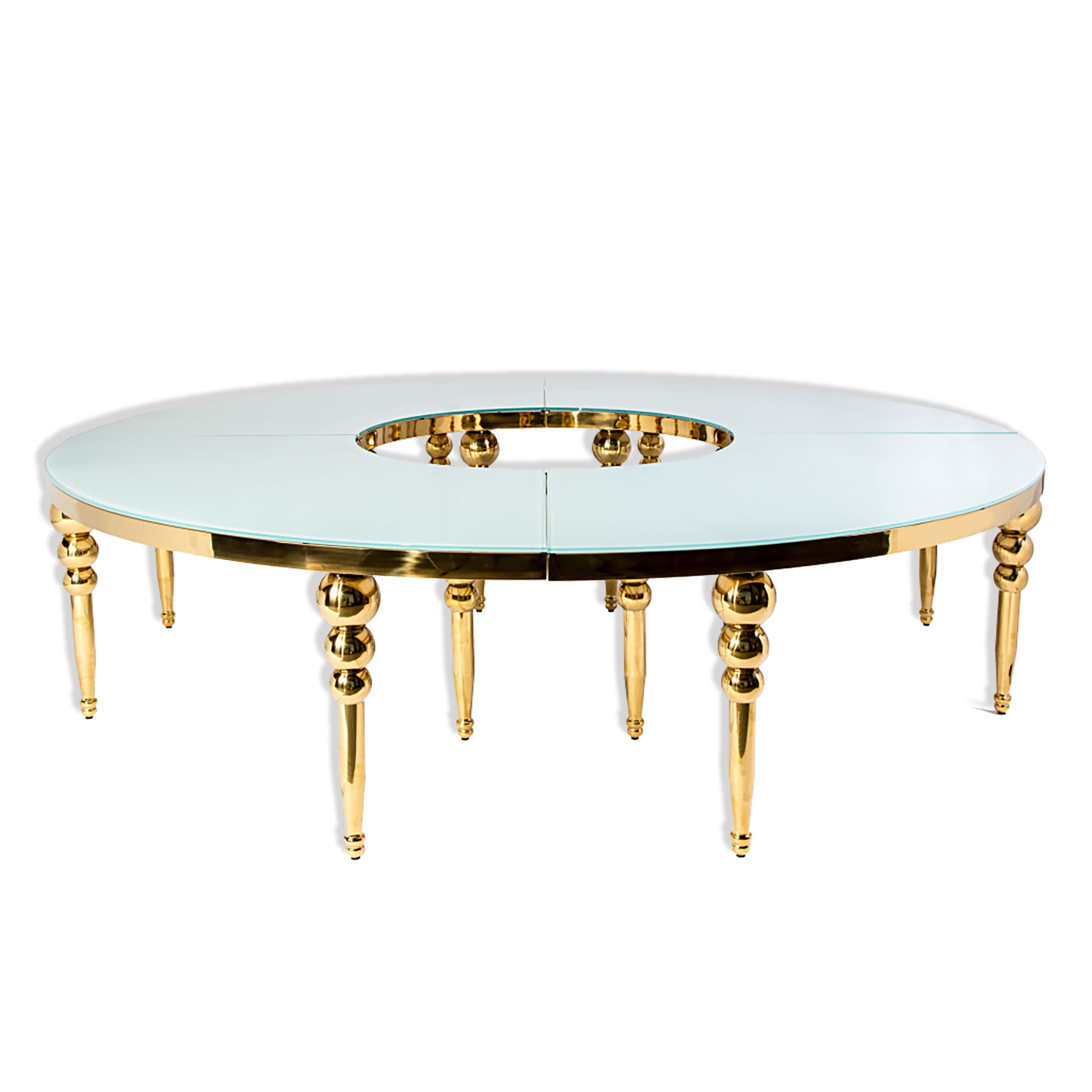 Luxury Wedding Half Moon Stainless Steel Glass Top Golden Serpentine Party Dining Tables