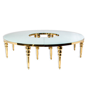 Luxury Wedding Half Moon Stainless Steel Glass Top Golden Serpentine Party Dining Tables