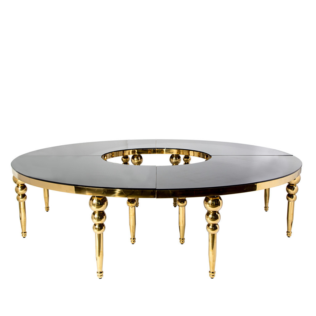 Luxury Wedding Half Moon Stainless Steel Glass Top Golden Serpentine Party Dining Tables