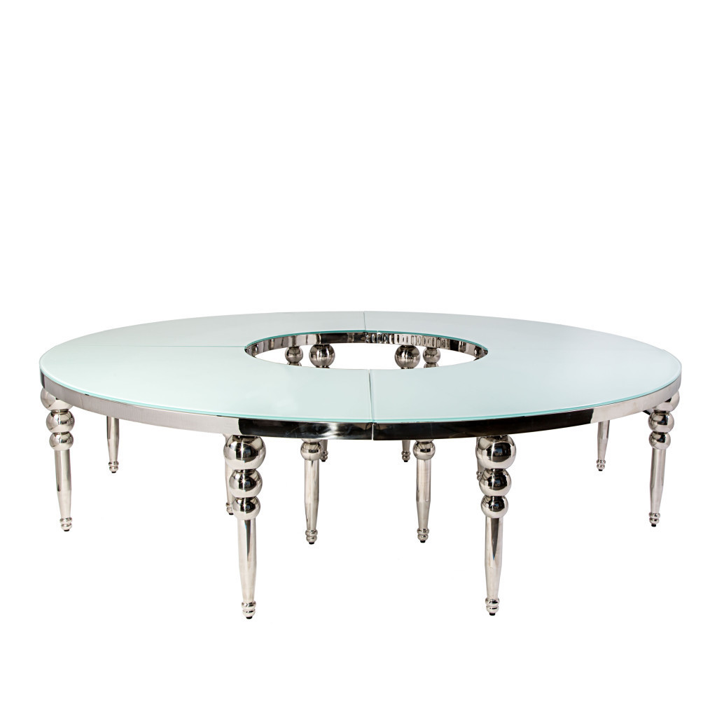 Luxury Wedding Half Moon Stainless Steel Glass Top Golden Serpentine Party Dining Tables