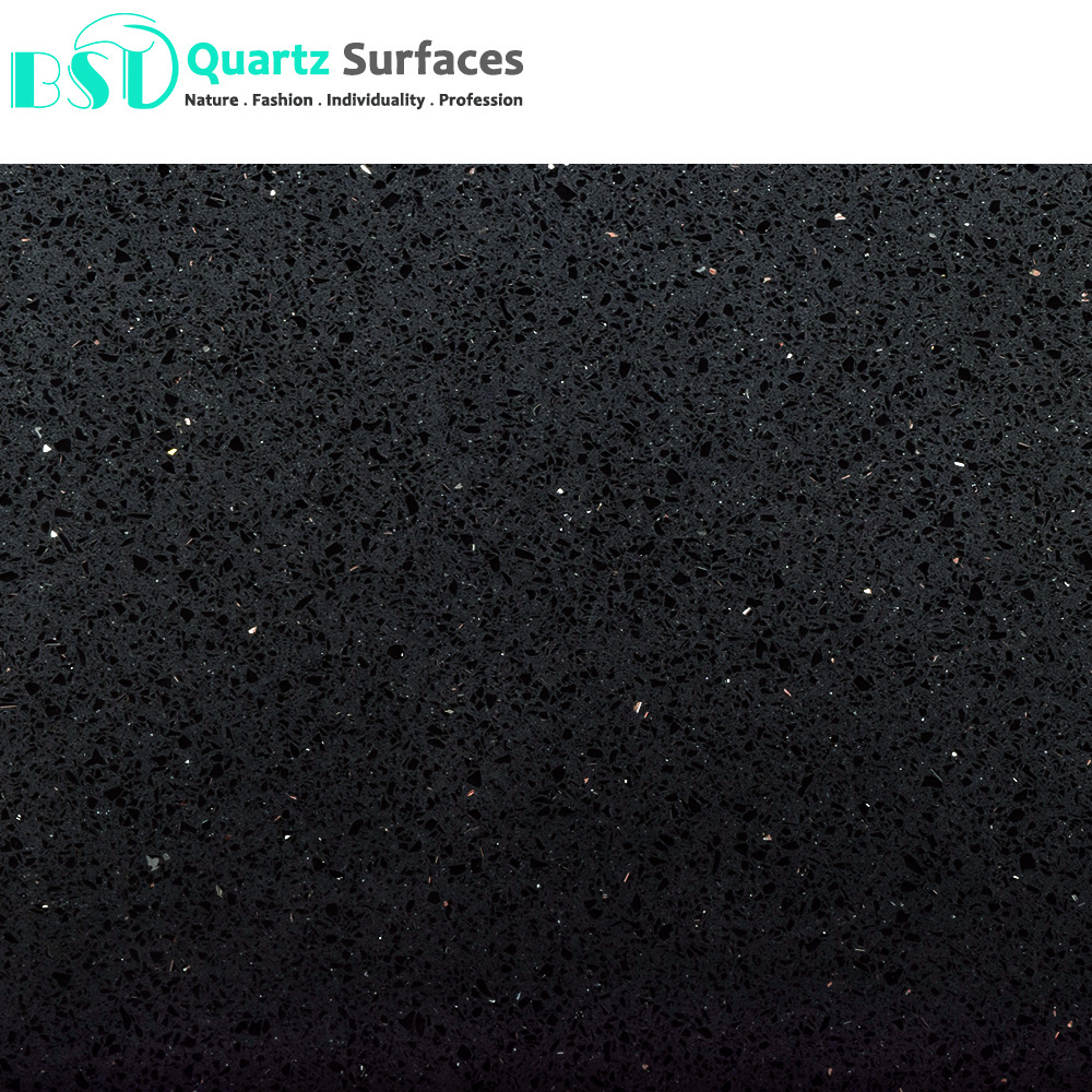 Interior Tiles Sparkle Black Artificial Quartz Stone High Quality Hotel Sintered Stone Wall Countertops