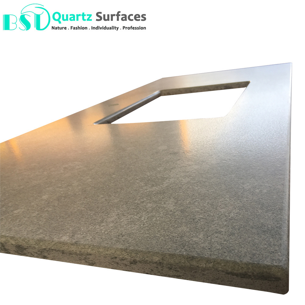 Arabetto Dark Quartz Stone Foshan Manufacturer Marble Synthetic Quartz Slab with Multi-Colored Base for Kitchen Table Top