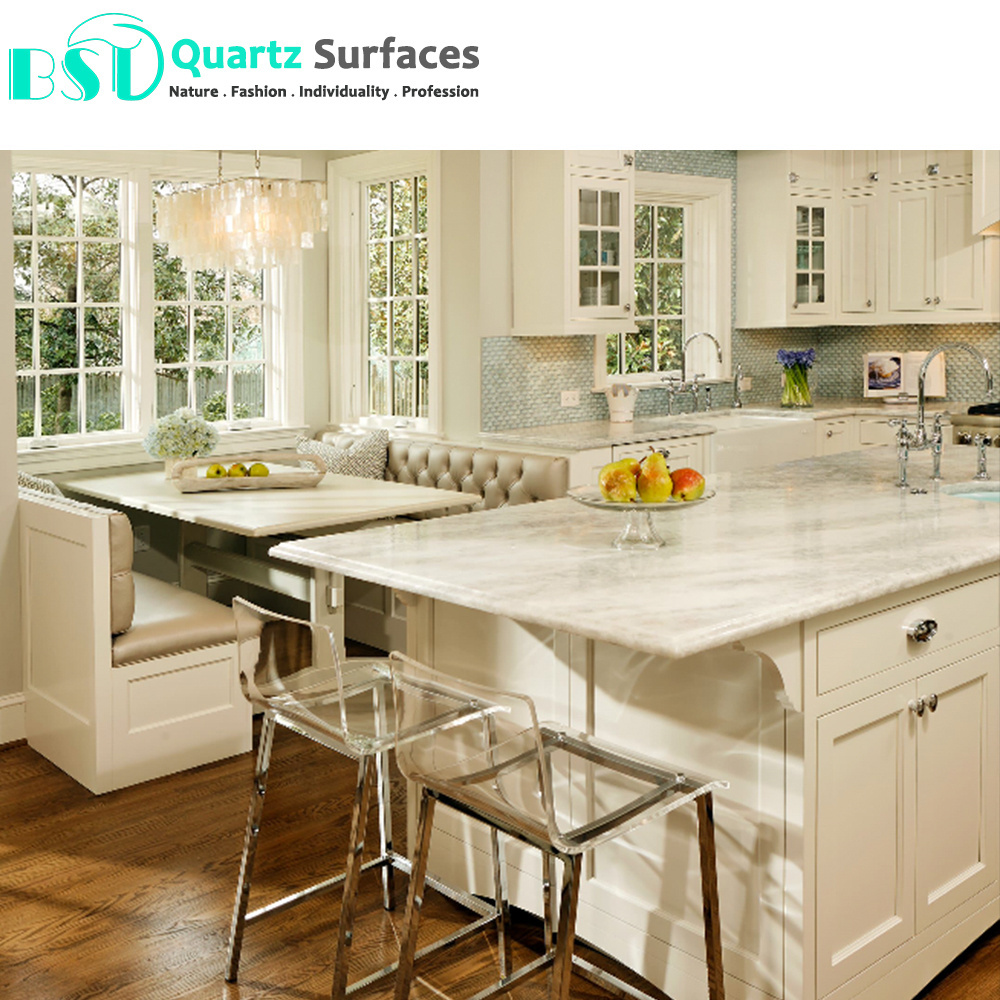 Countertop with White Artificia Color Quartz Marble Kitchen Granite Stone Carrara White Calacatta Vanity Quartz