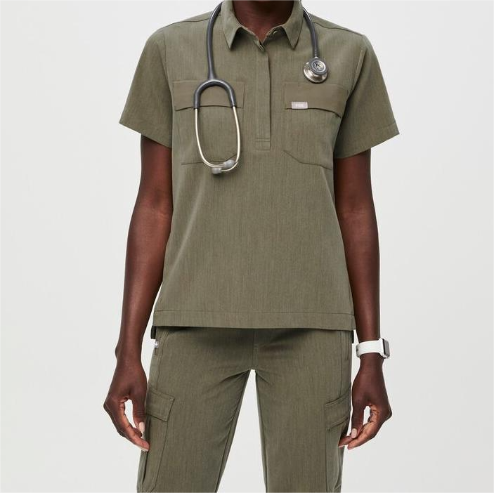 New Style Khaki Adjustable Neck Scrubs Uniforms Sets Hospital Medical Scrubs Wholesale Fashion Women Nurse Scrubs