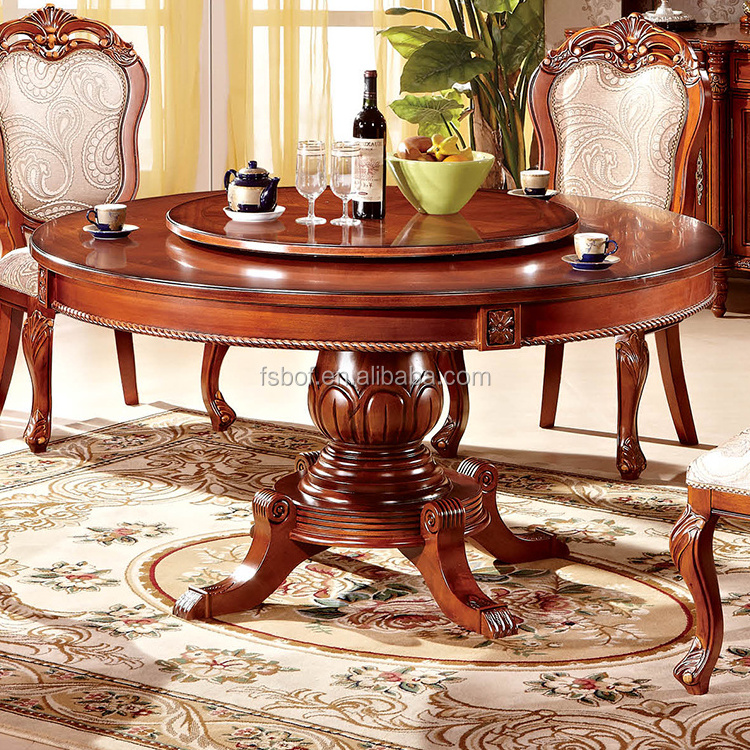 new design home furniture solid wood classic dinner house round rotating dining table and 6 chairs M320