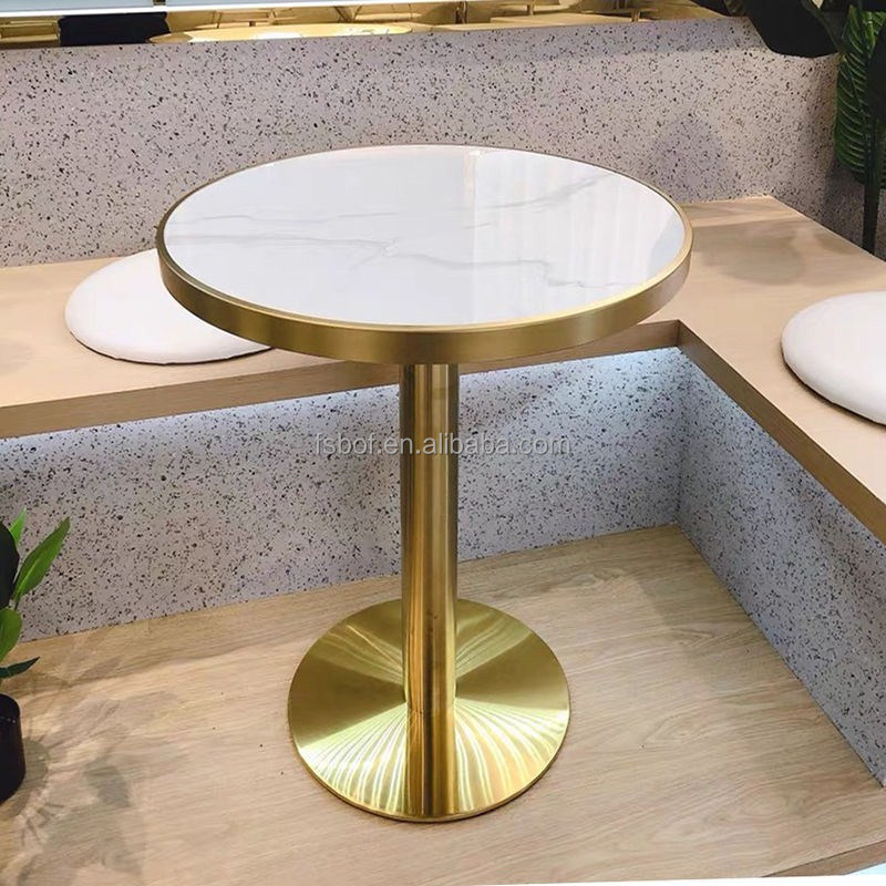 Commercial restaurant stainless steel marble dining table cafe bar bistro burger shop negotiation Gold SS slate dining table