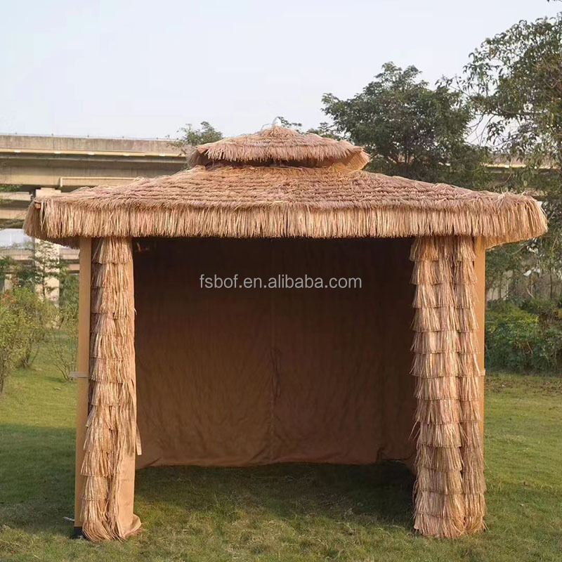 Hotsale Natural Color Hawaii Hula Tiki Artificial Straw Thatched Beach Umbrella  Synthetic palm leaf roof thatch beach umbrella