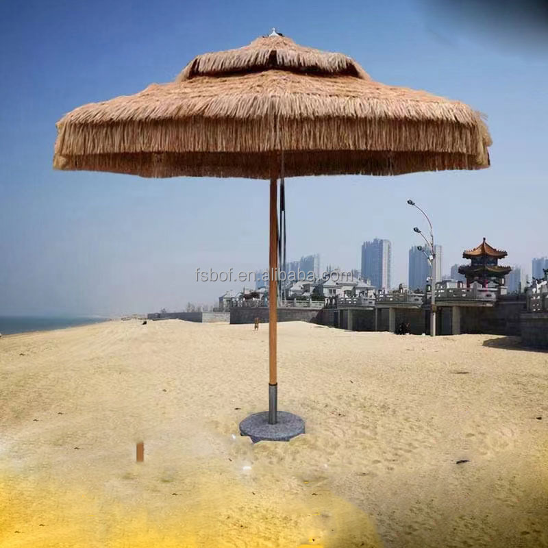 Hotsale Natural Color Hawaii Hula Tiki Artificial Straw Thatched Beach Umbrella  Synthetic palm leaf roof thatch beach umbrella