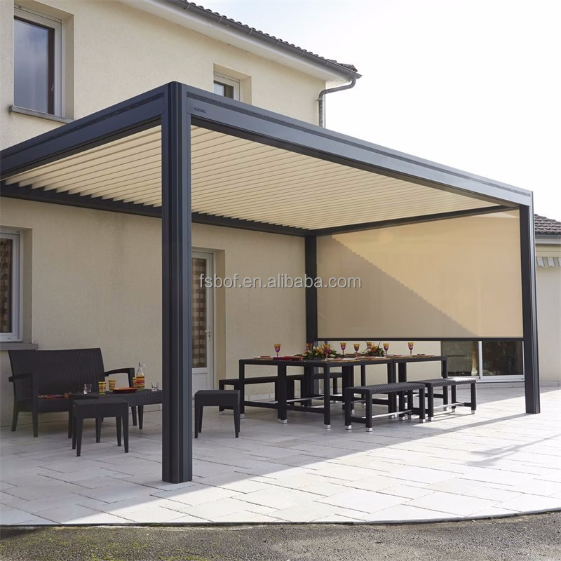 latest outdoor Louvered Pergola with mosquito netting 3x3m 3x4m Aluminum Outdoor Deck Garden Patio Gazebo with Adjustable Roof