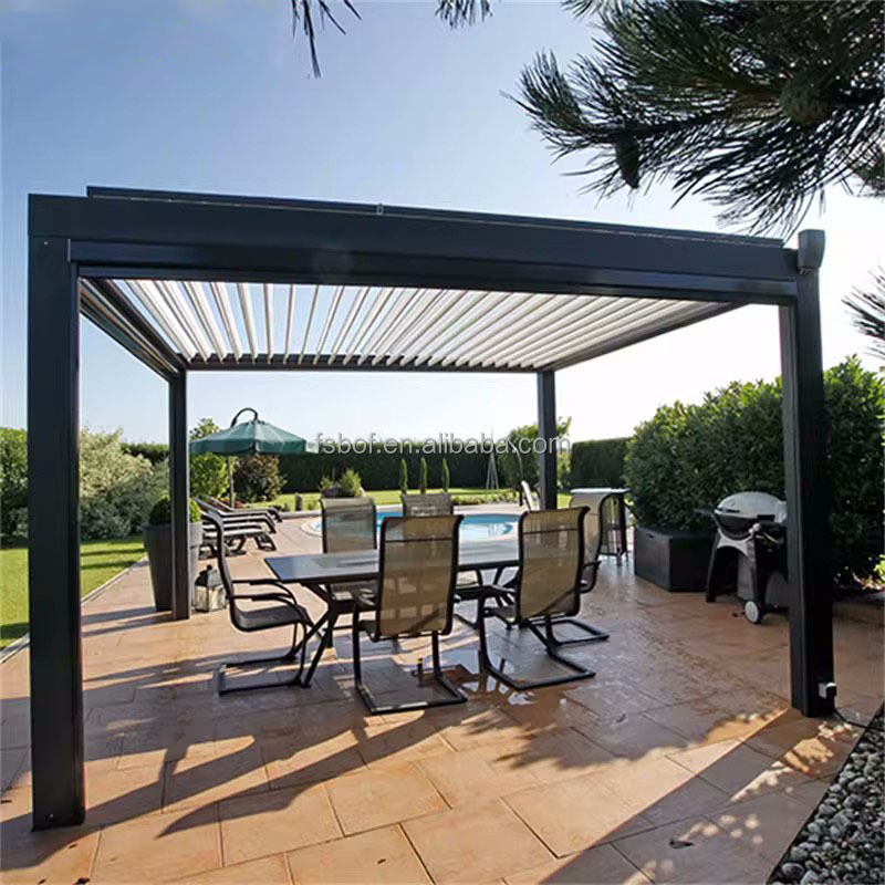 latest outdoor Louvered Pergola with mosquito netting 3x3m 3x4m Aluminum Outdoor Deck Garden Patio Gazebo with Adjustable Roof