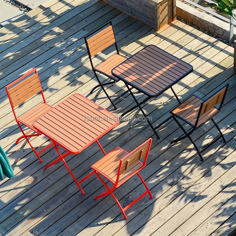 outdoor  restaurant furniture folding coffee shop table and chair foldable collapsible chairs garden cafe waterproof furniture